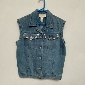Cache Medium Wash Denim Vest With Grommet Detail On Back Size Small